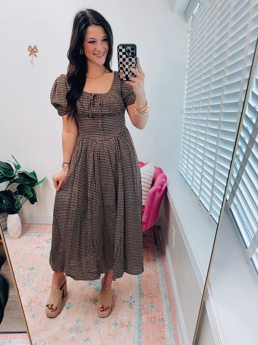 Fallon Gingham Tie Midi Dress