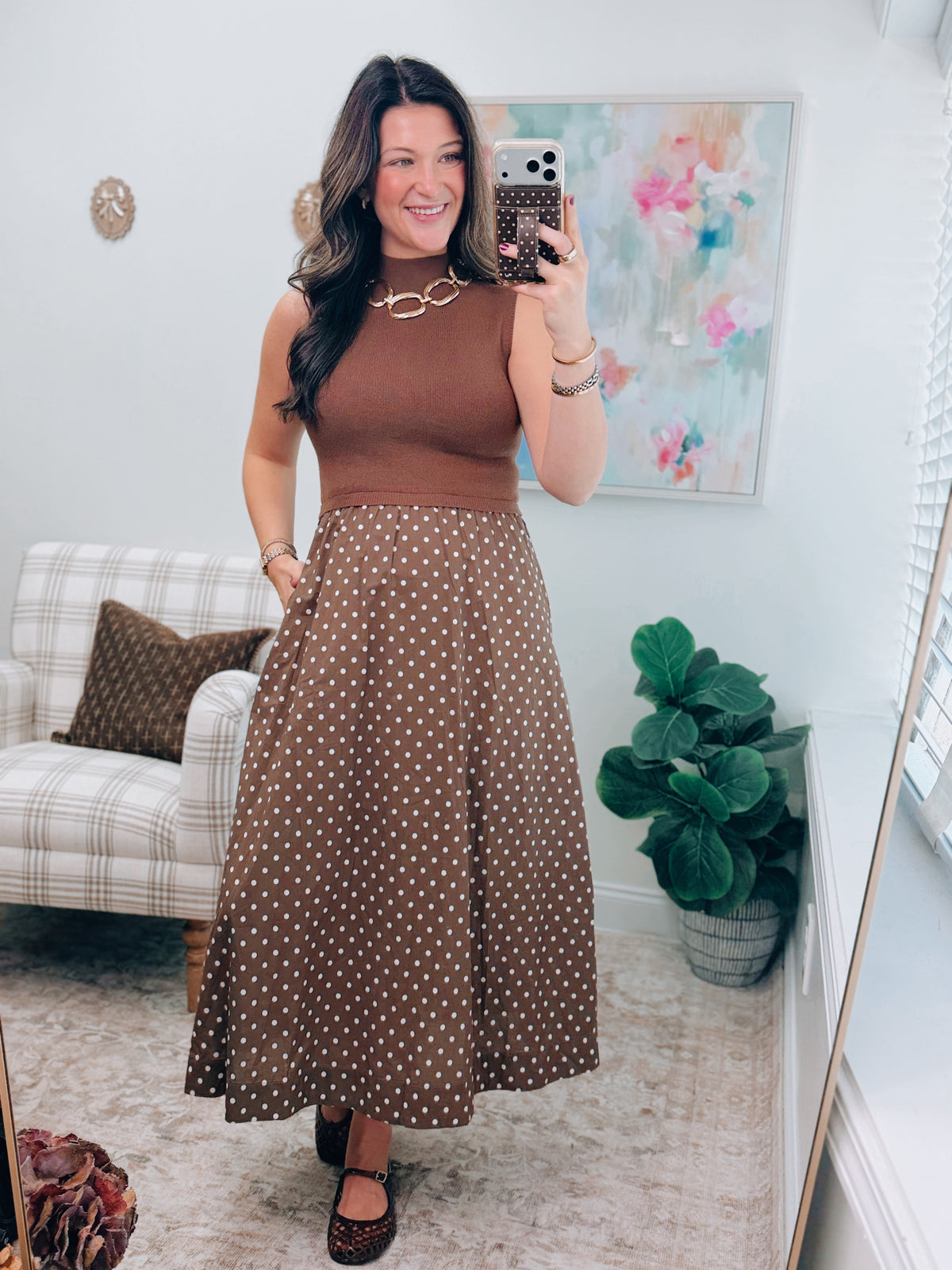 Stevie Sweater Combo Polka Dot Midi Dress