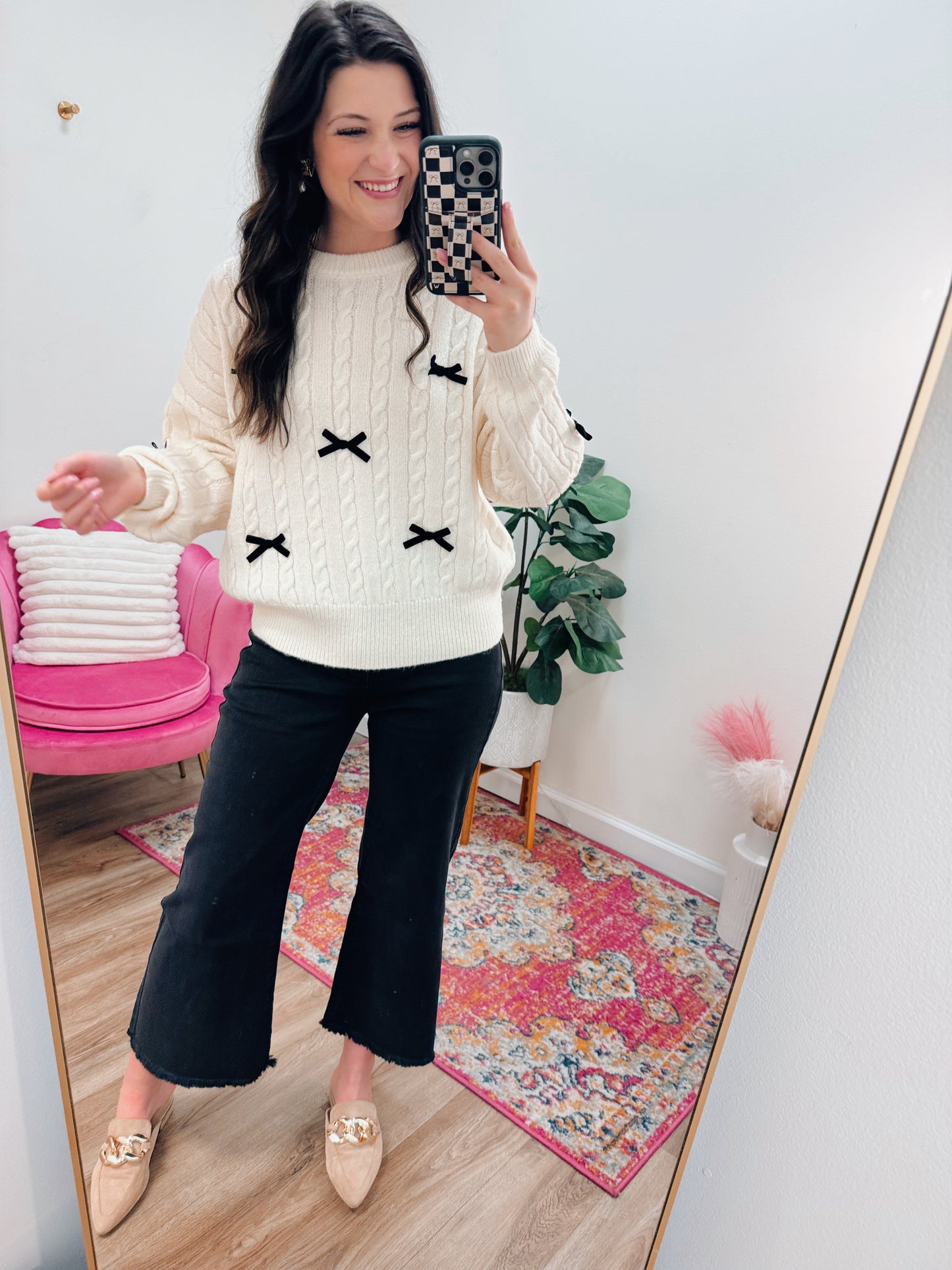 Chunky Knit Velvet Bow Sweater