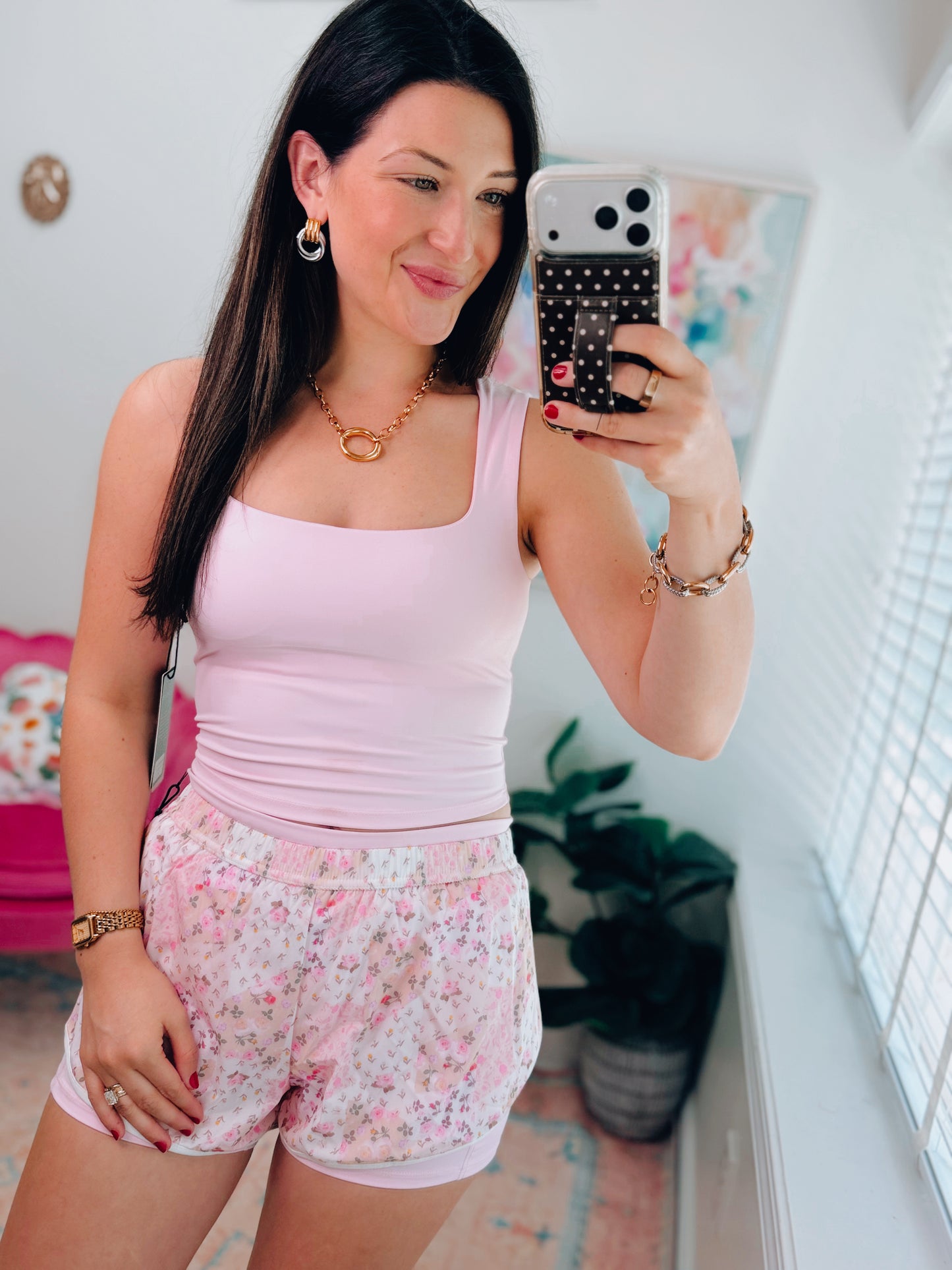 Pink Padded Wide Strap Tank