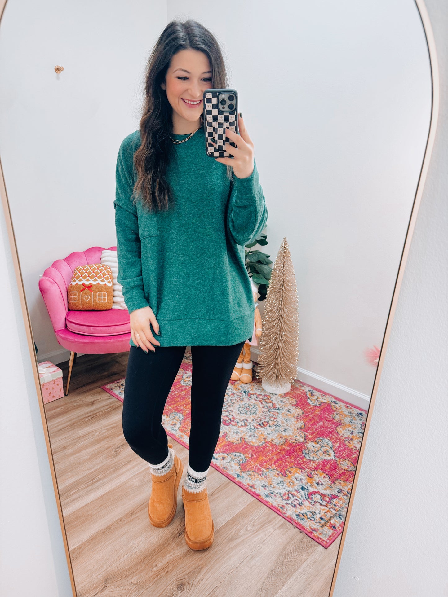 Heather Brushed Sweater - Dk Green