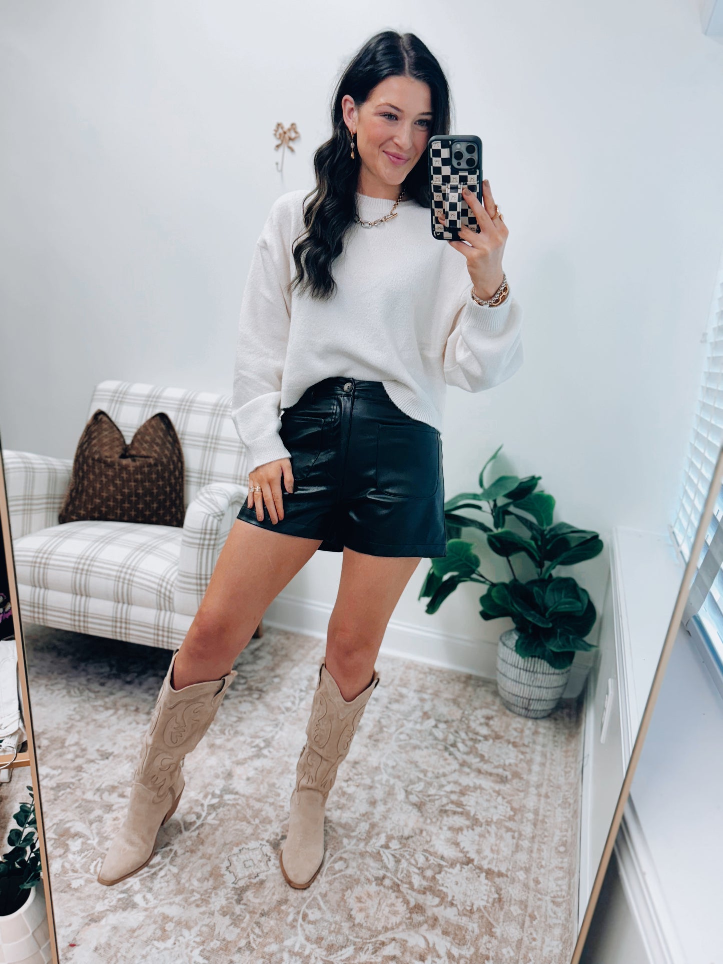 Faux Leather Pocket Shorts - Black