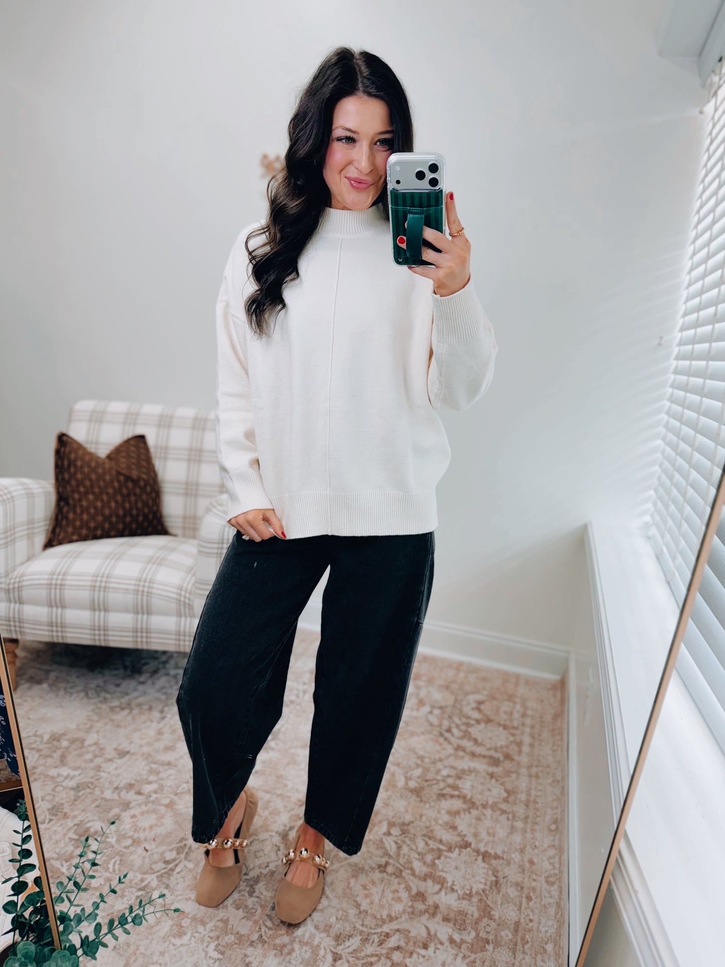 Ivory Ribbed Mock Front Seam Sweater