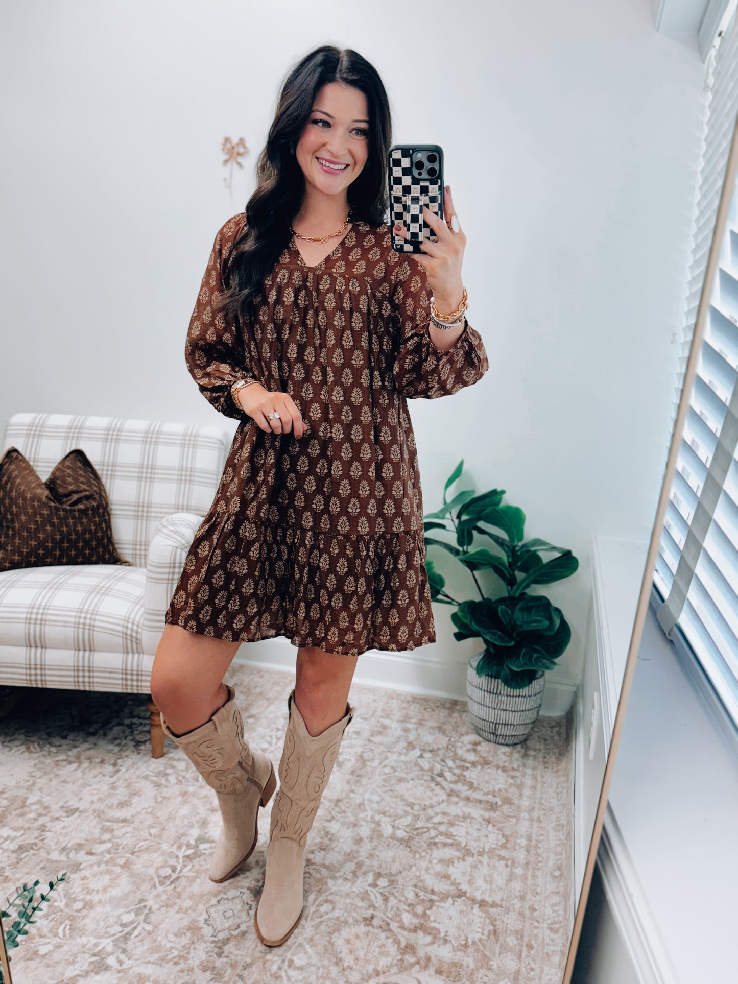 Delaney Brown Mix Mini Dress