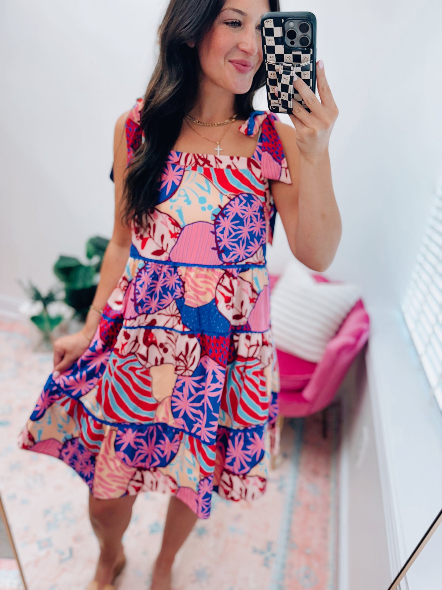 Palm Mix Tiered Mini Dress