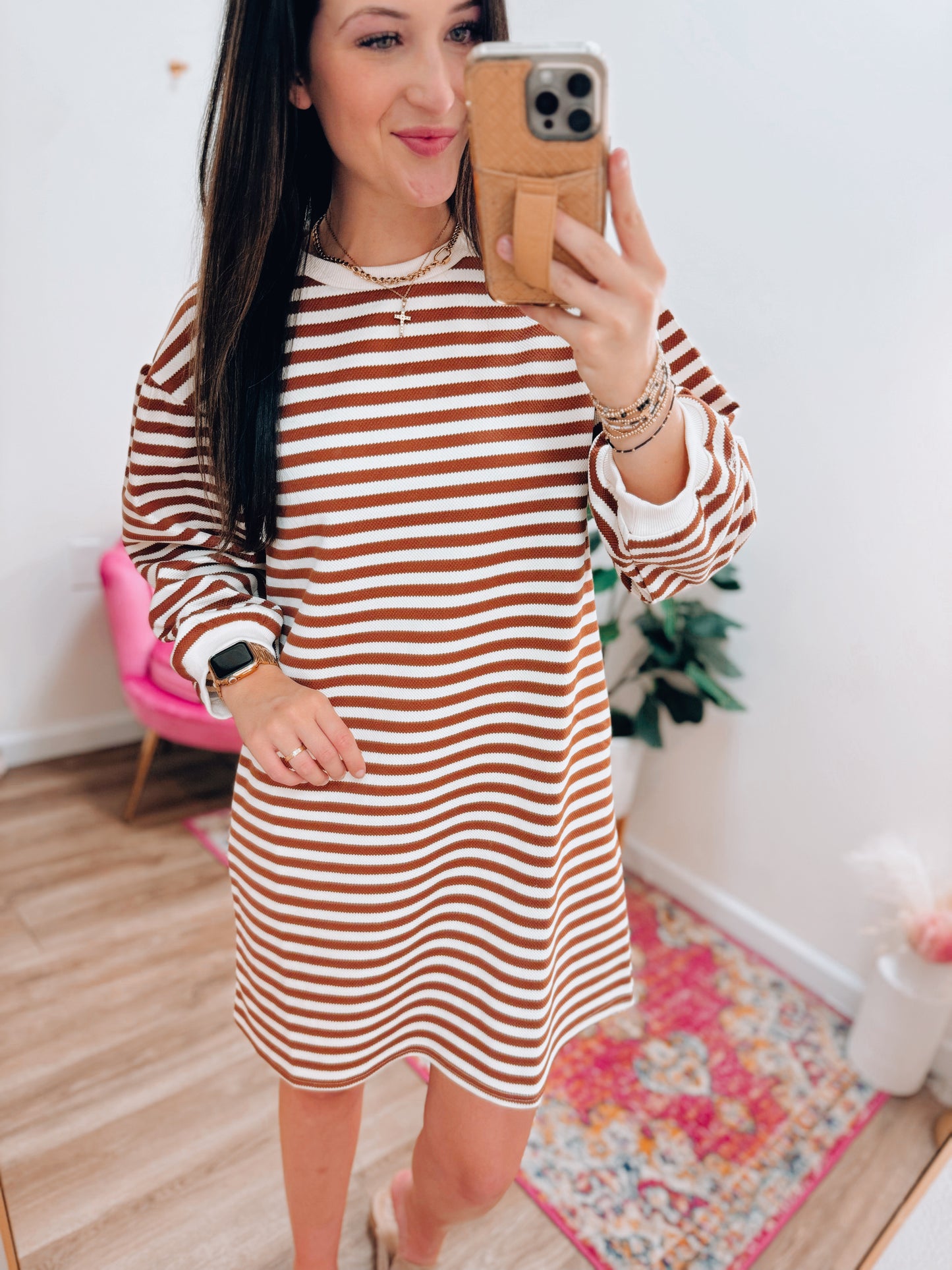 Stacy Striped Mini Dress - Rust