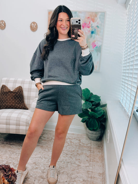 Cotton Contrast Charcoal Shorts Set