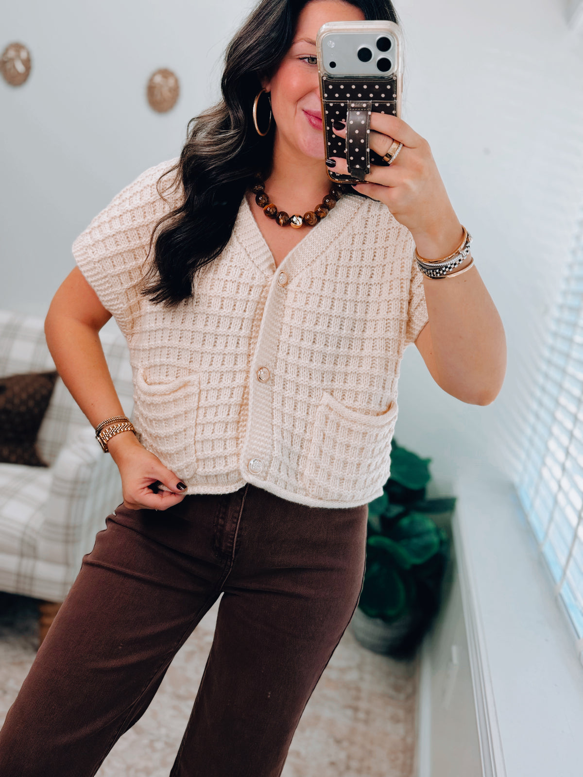 Cream Gold Button Knit Cardigan