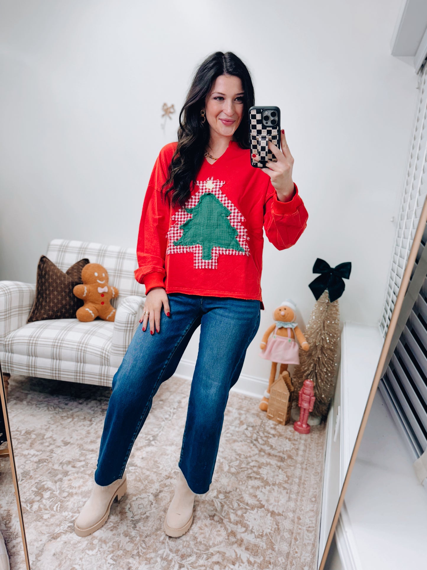 Mineral Washed Tree Patch French Terry Top