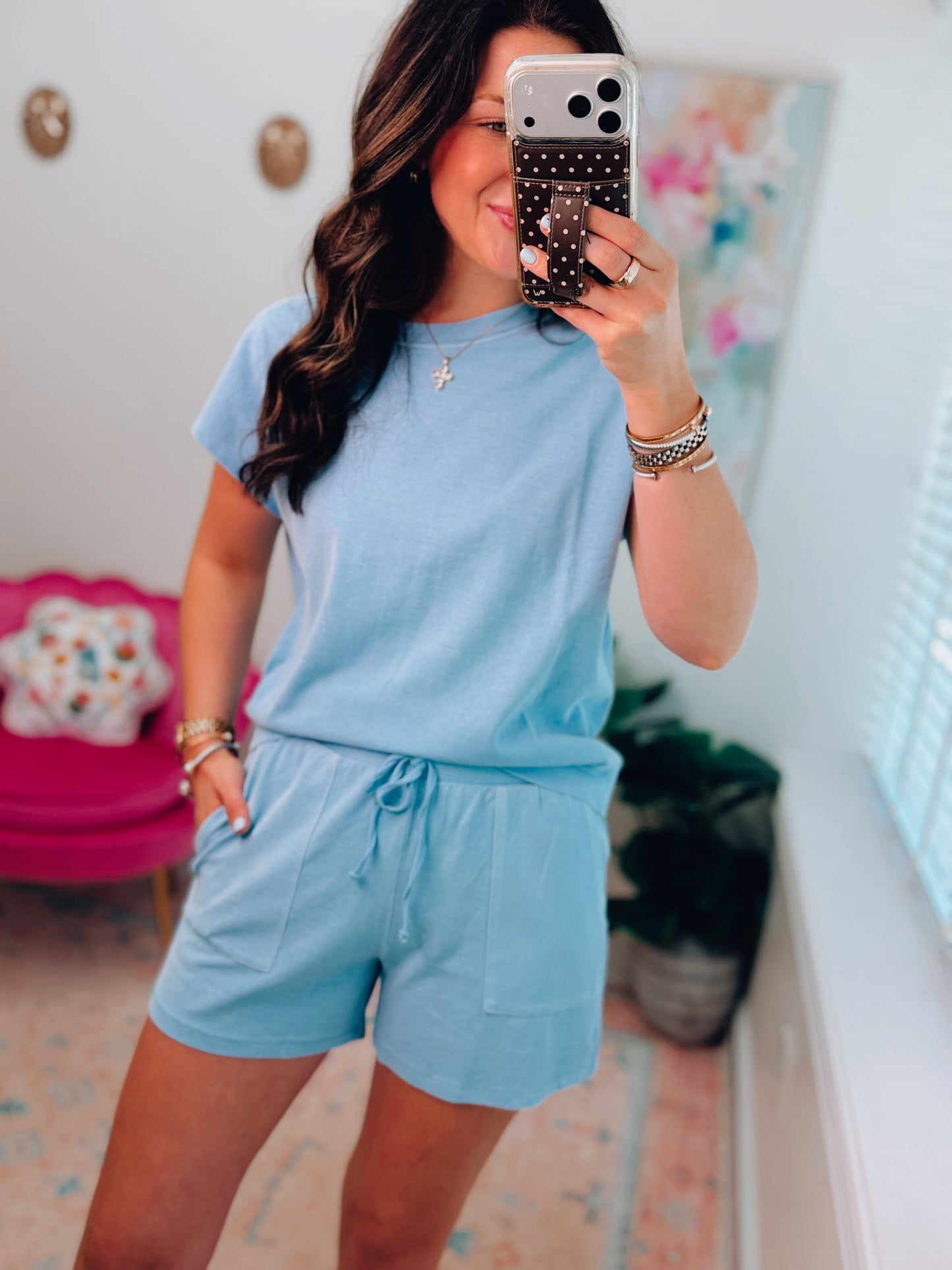 Sleeveless Cotton Crew Shorts Set - Blue