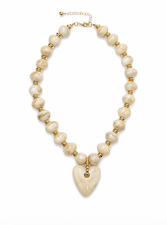 Haylee Cream Beaded Heart Drop Statement Necklace