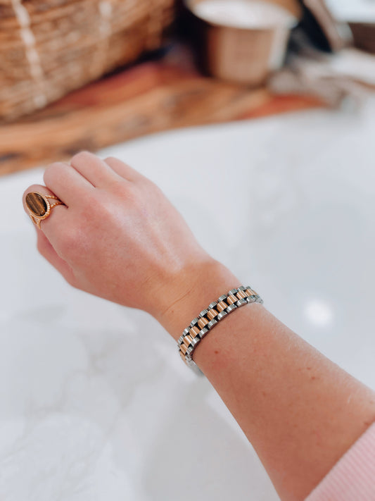 Daisy Watch Link Bracelet - Two Tone
