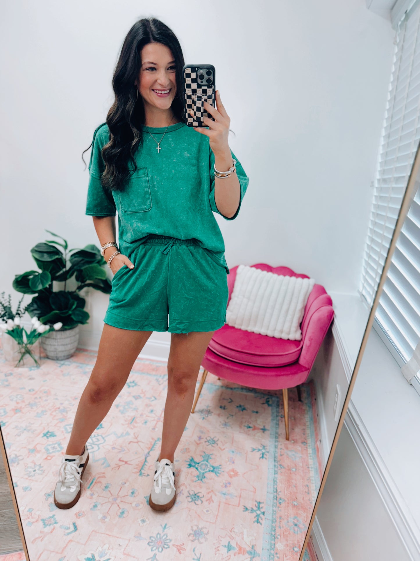 Mineral Washed Comfy Knit Set - Green