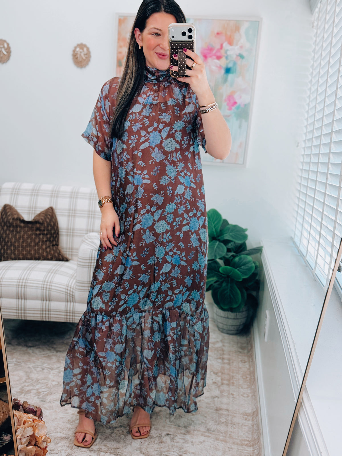 Muse Blue Floral Sheer Midi Dress