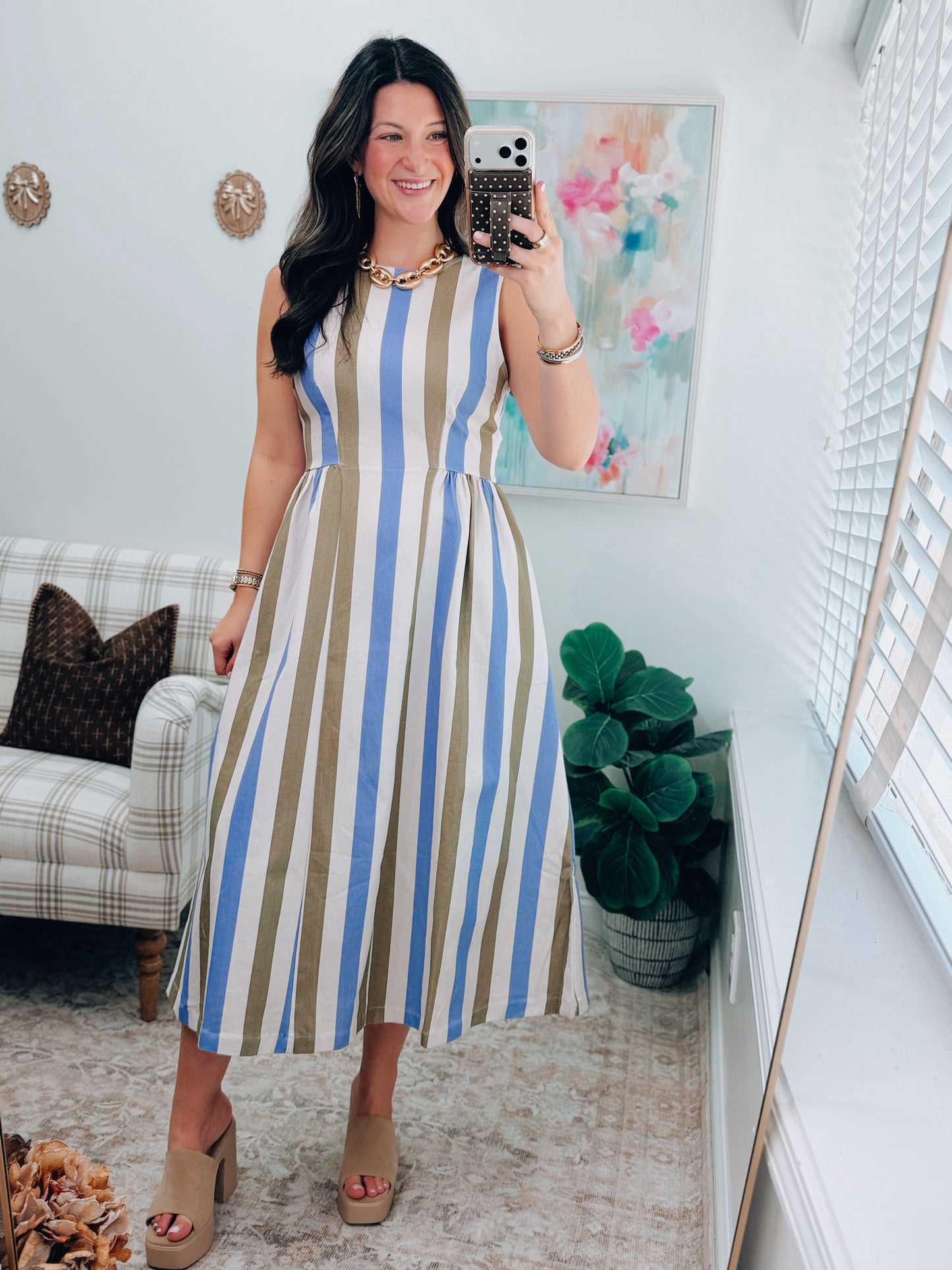 Elle Striped Soft Denim Midi Dress