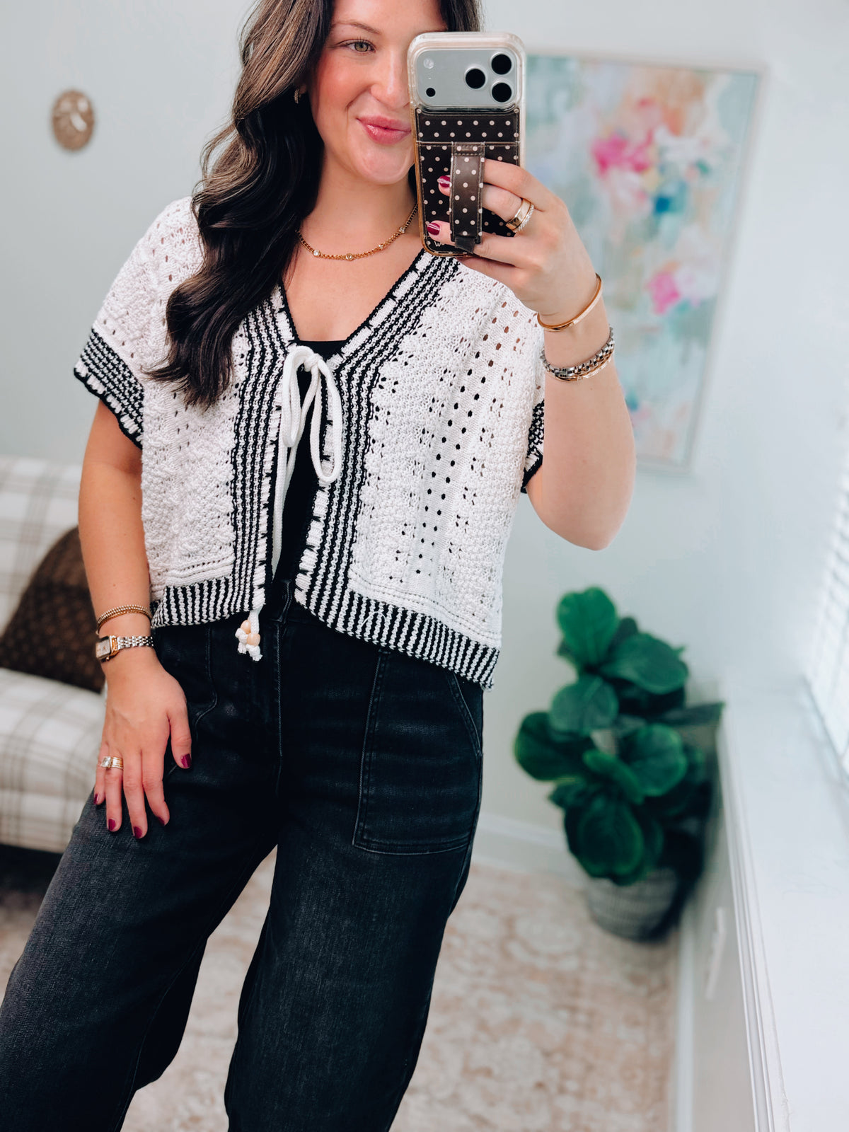 Open Crochet Knit Tie Top