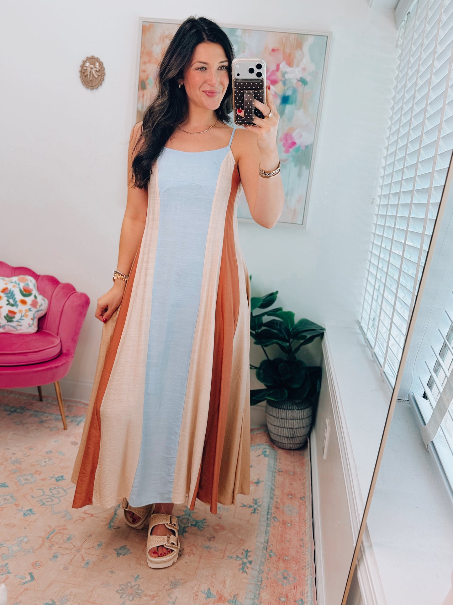 Dirftwood Neutral Color Block Maxi Dress