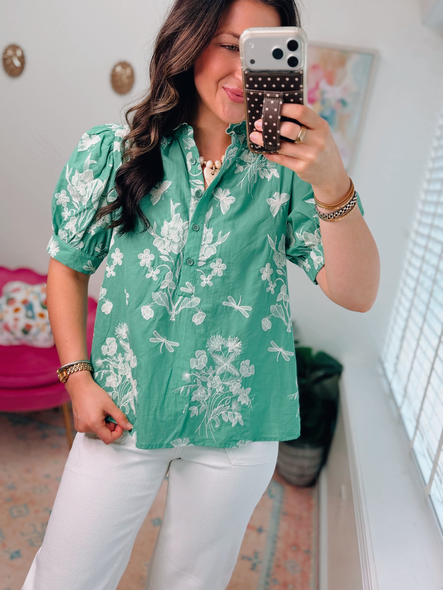 Golden Green Embroidered Top