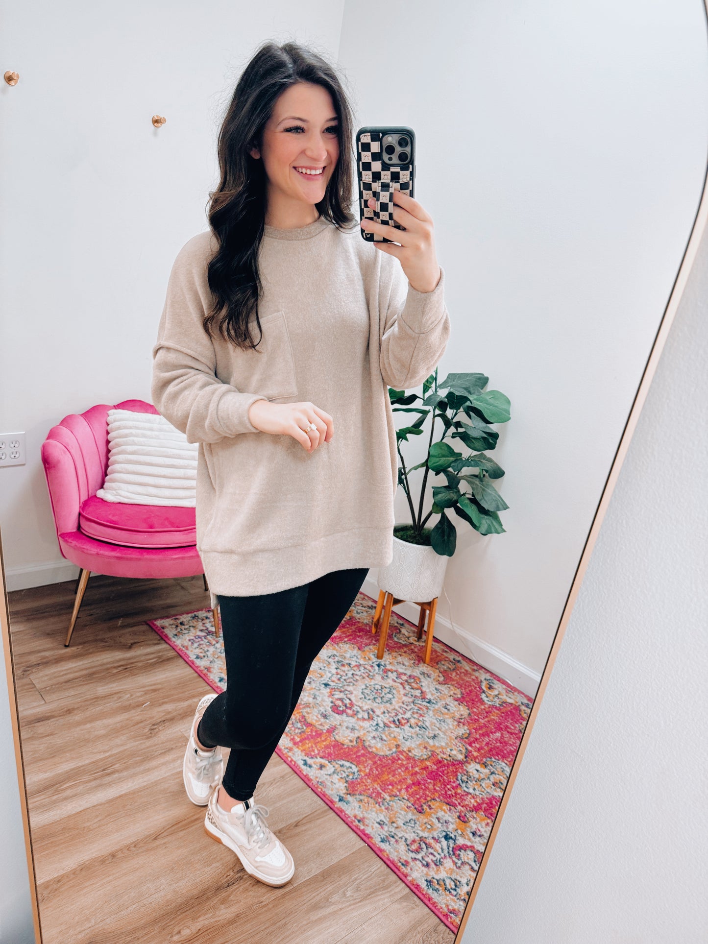 Heather Brushed Pocket Sweater - Heather Mocha