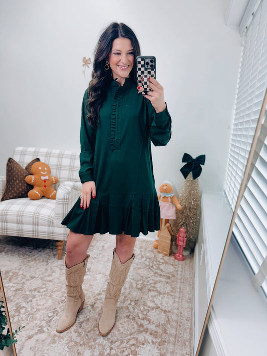 Hunter Pleated Mini Dress - Green