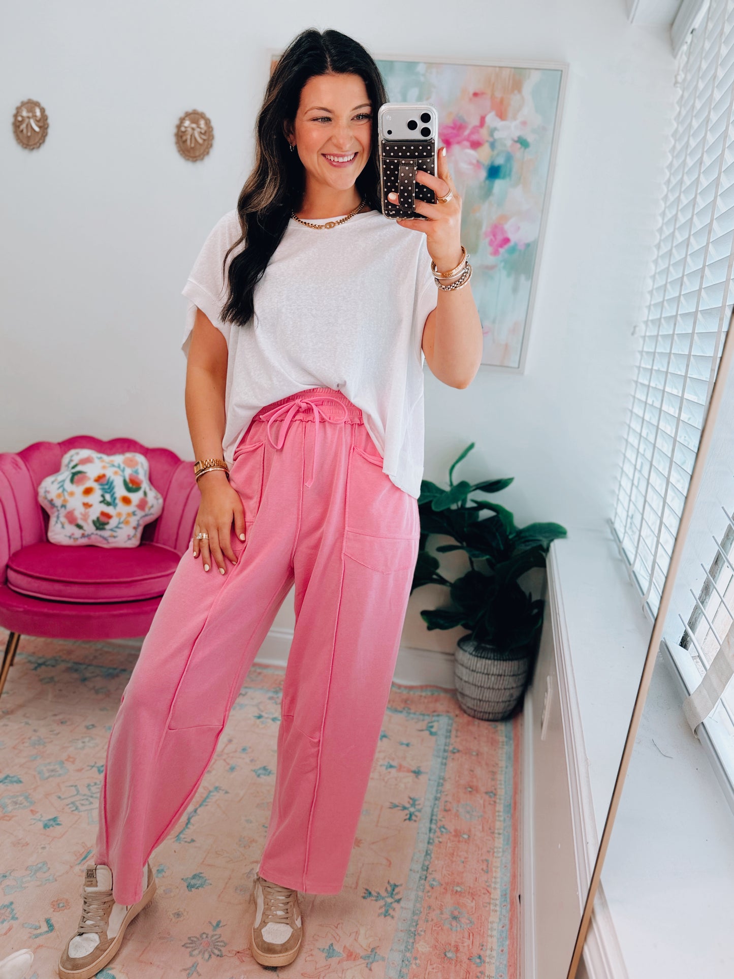 Mineral Wash Barrel Utility Knit Pants - Pink
