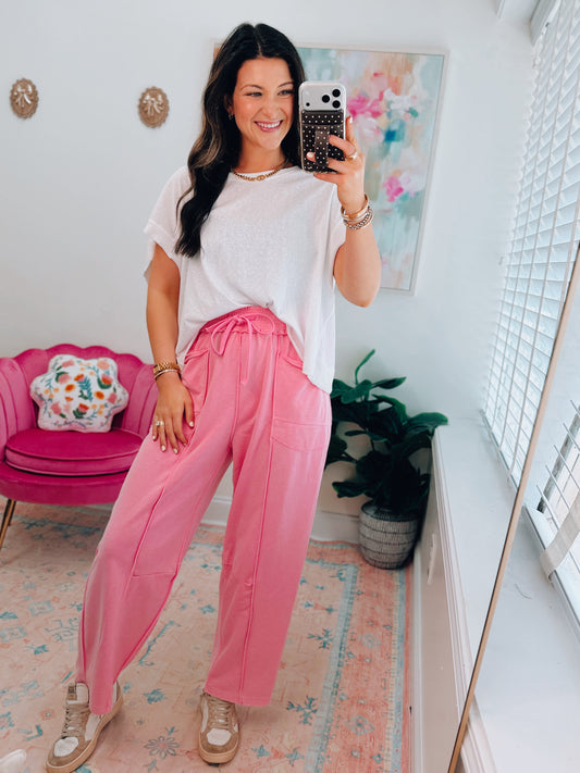 Mineral Wash Barrel Utility Knit Pants - Pink