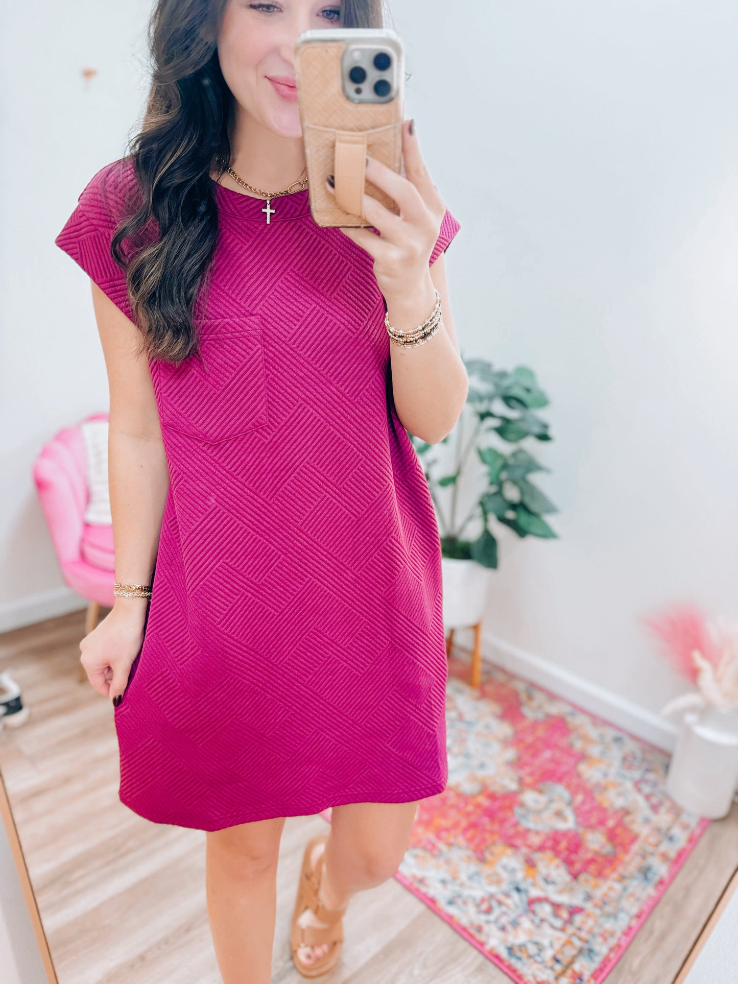 Sammi Textured Pocket Tee Dress - Plum