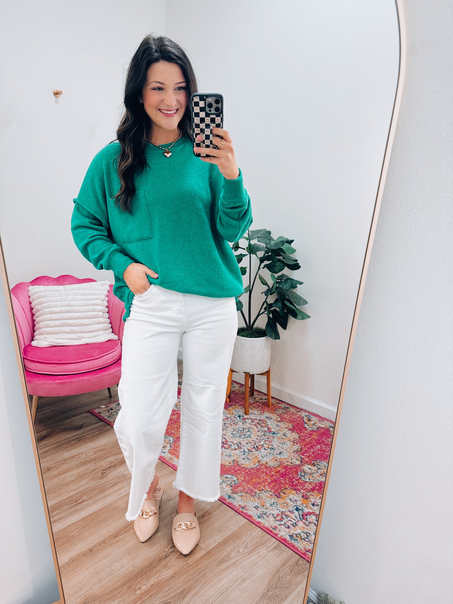 Heather Brushed Pocket Sweater - K Green