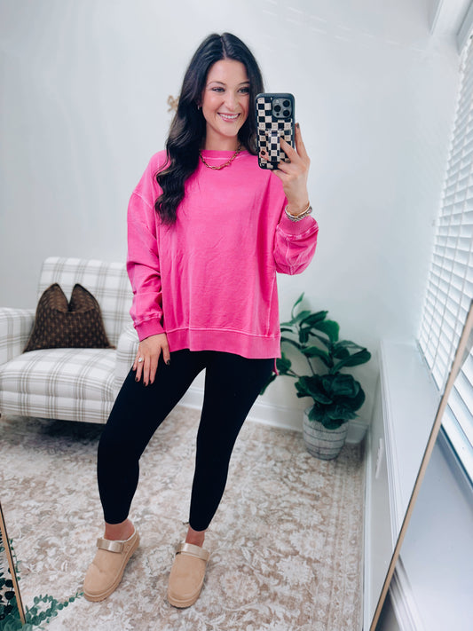 CURVY | DOORBUSTER Washed Light-Weight Crewneck - Pink