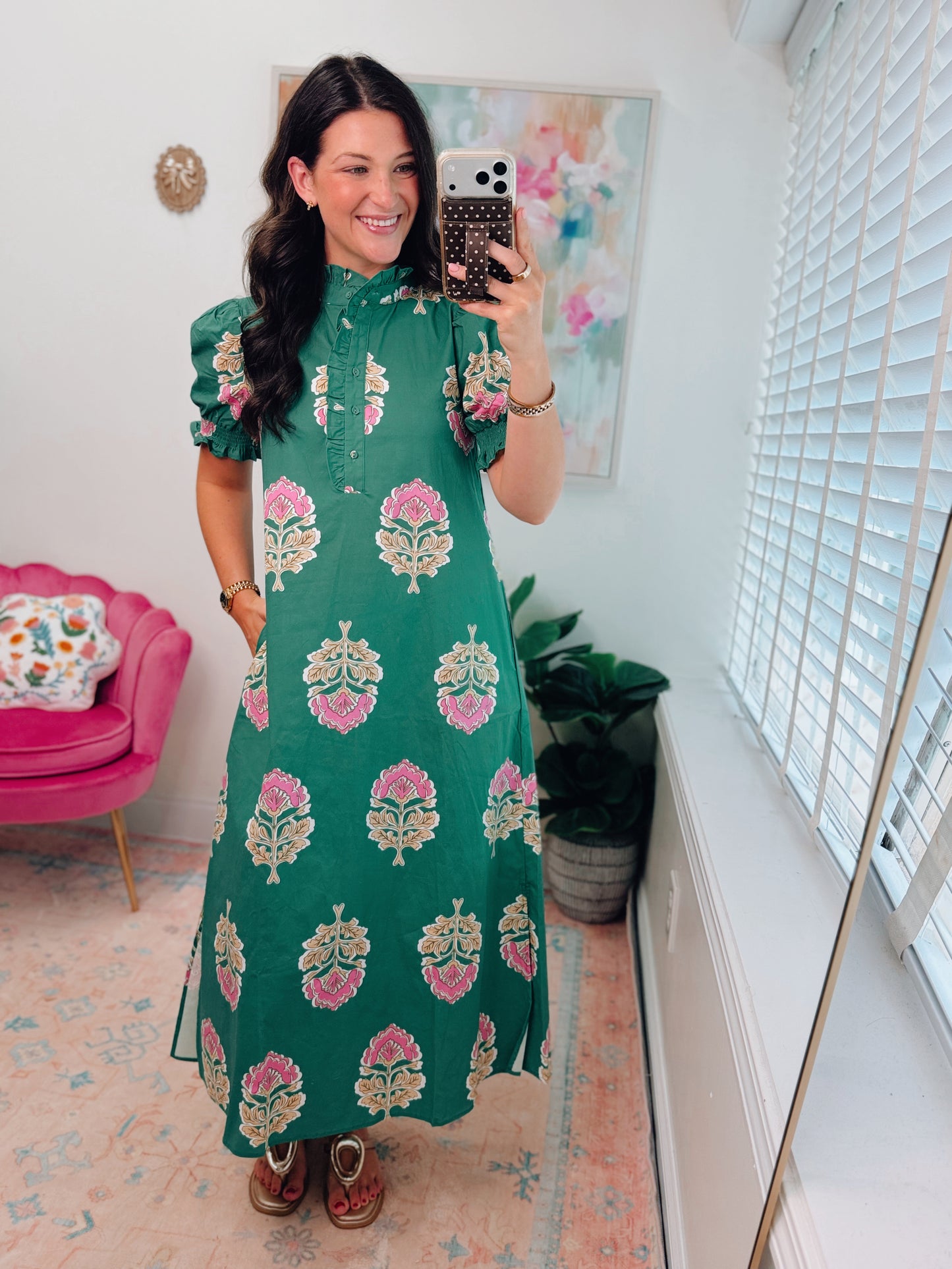 Floral Print Ruffle Collar Midi Dress