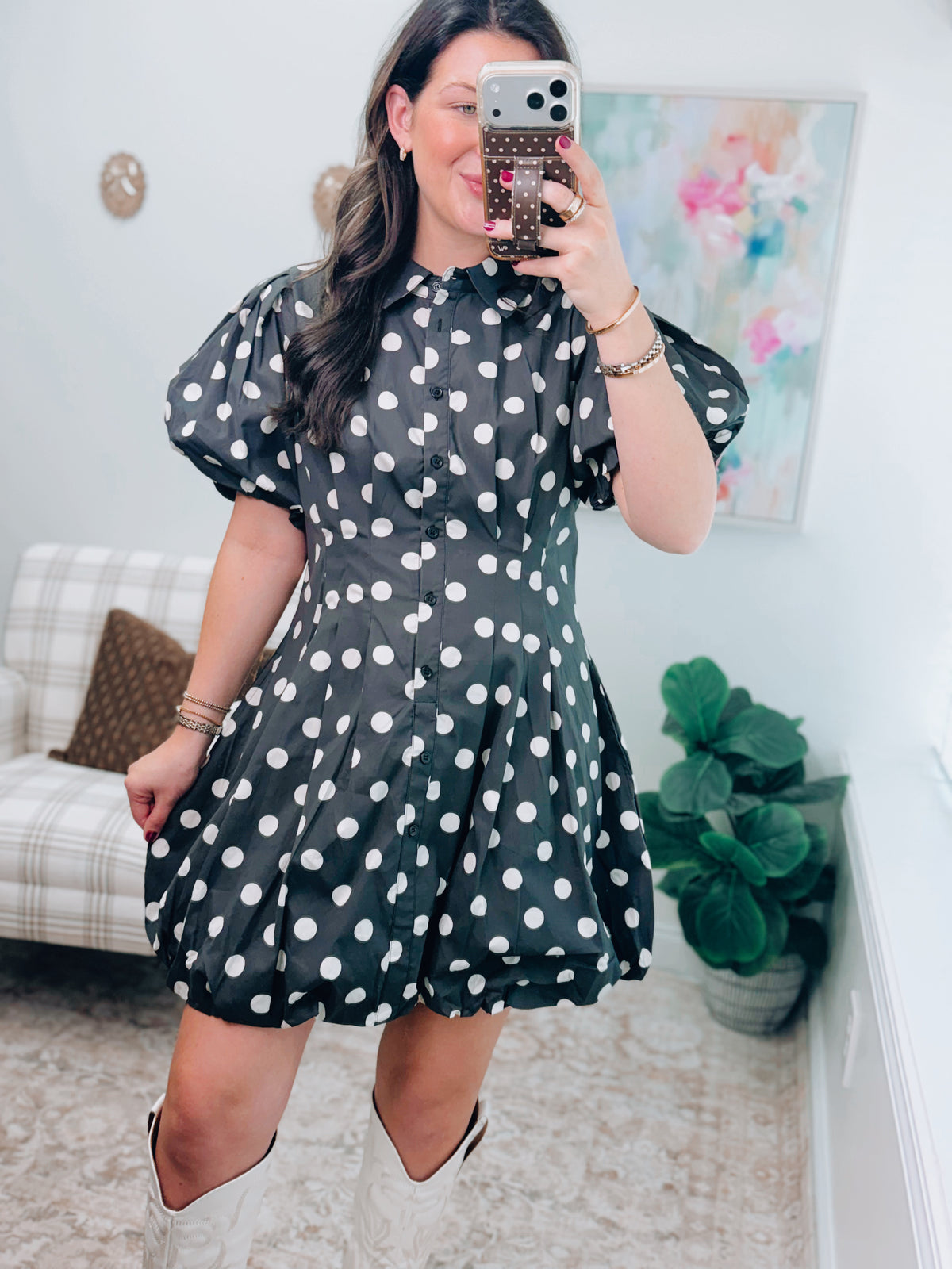 Polka Dot Bubble Hem Mini Dress