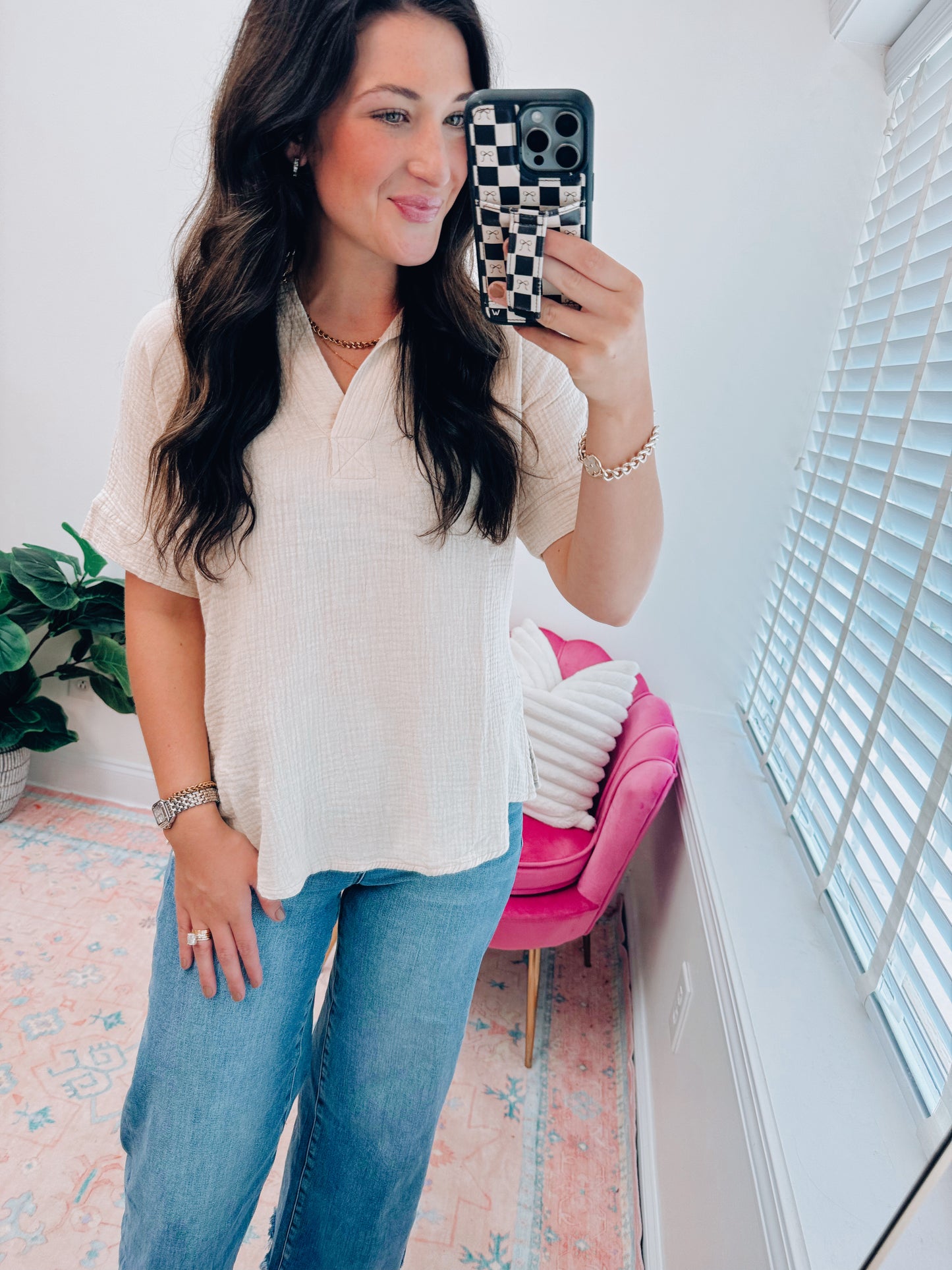 Henley Gauze Taupe Top