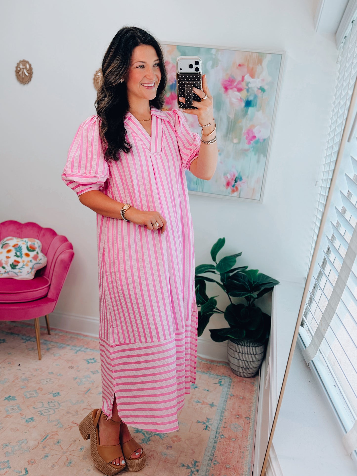 Peony Striped Midi Dress