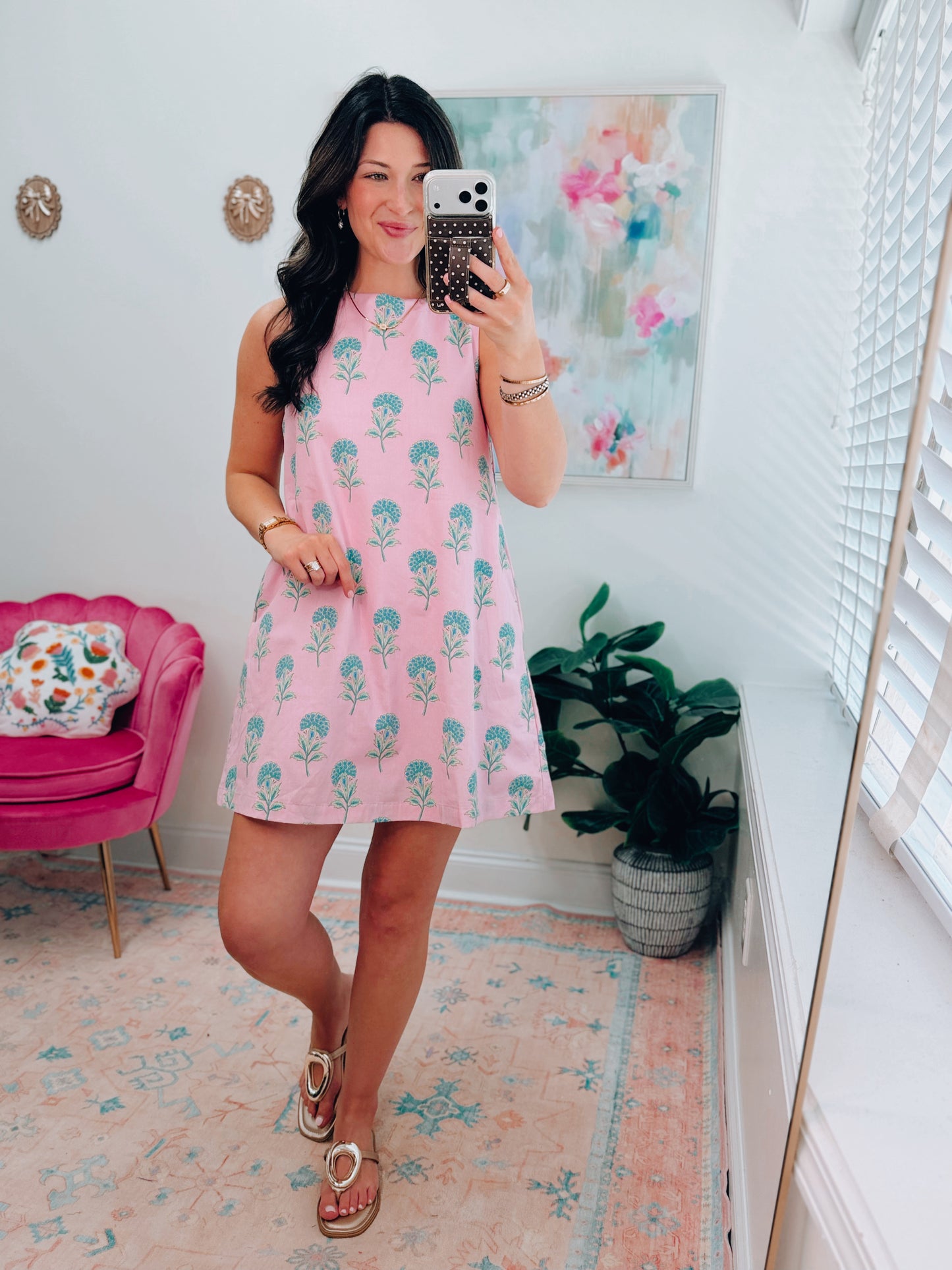 Pink Hydrangea Back Tie Mini Dress