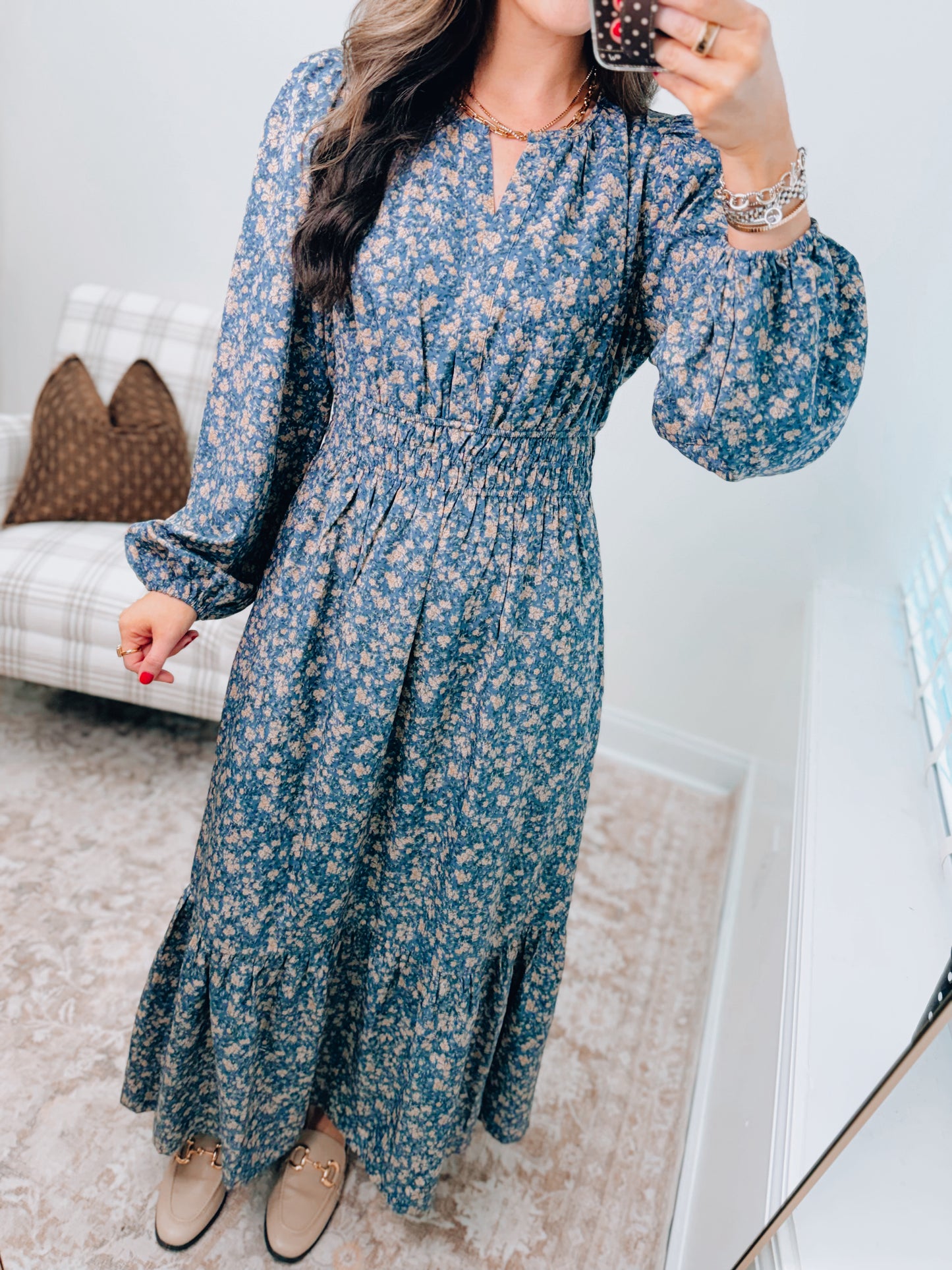 Meadow Blue Floral Smocked Maxi Dress