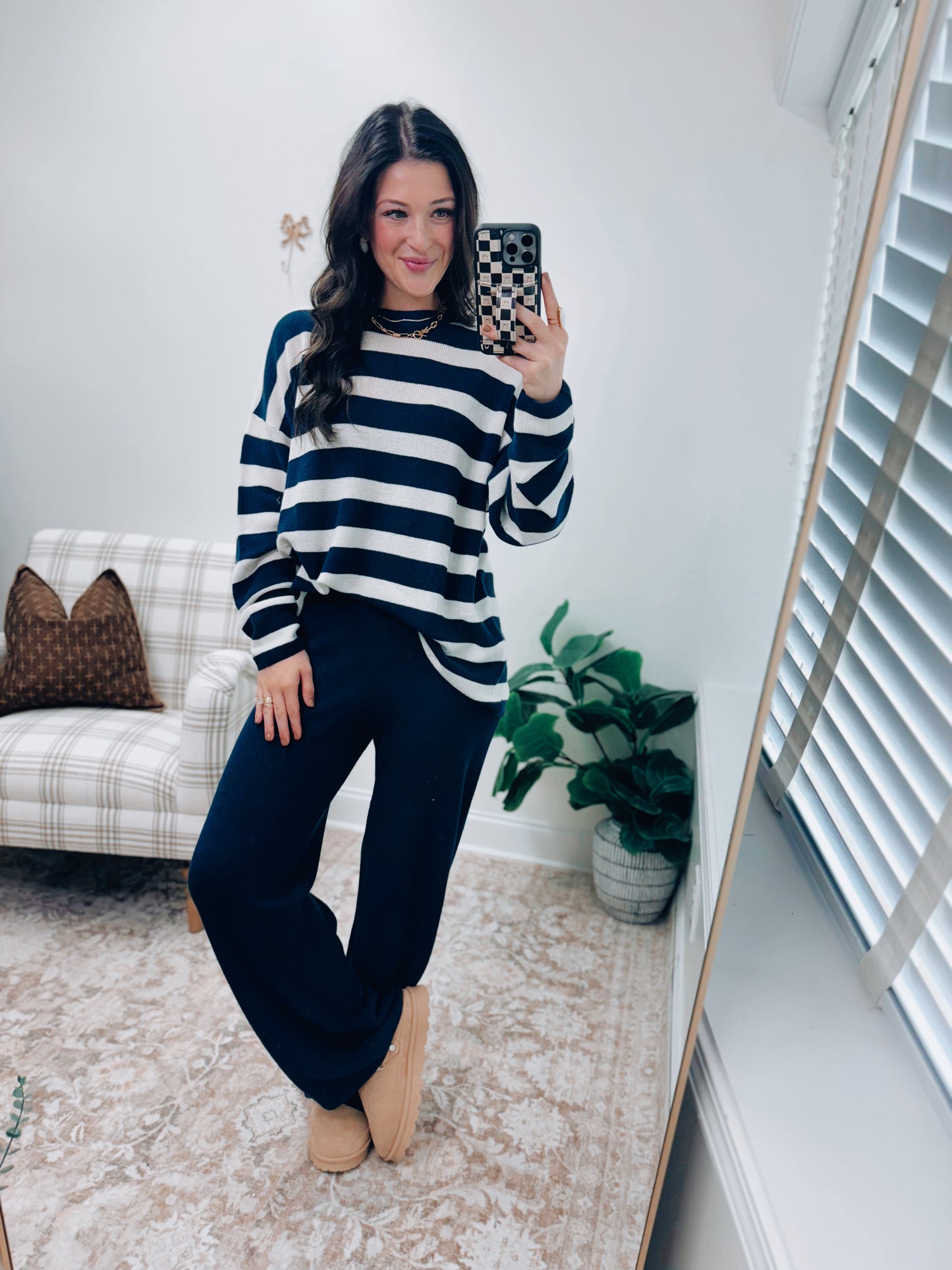 SoftWave Stripe Knit Set - Navy