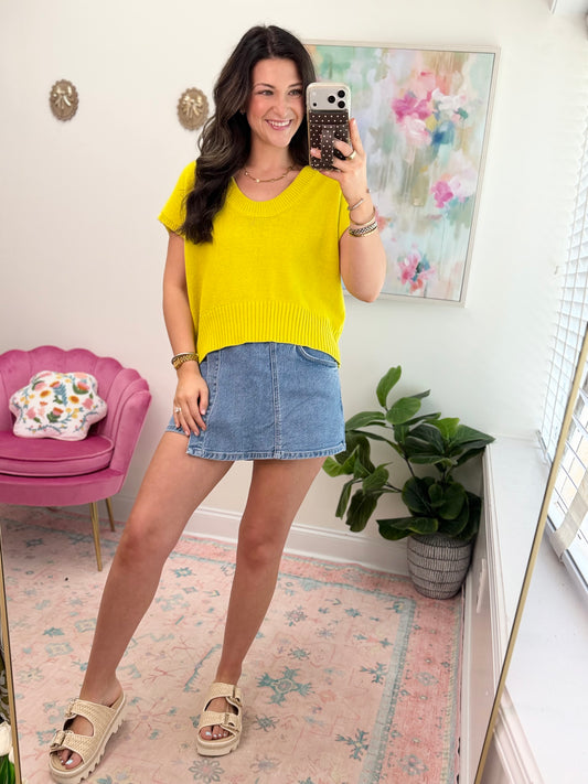 Chartreuse Scoop Neck Knit Top