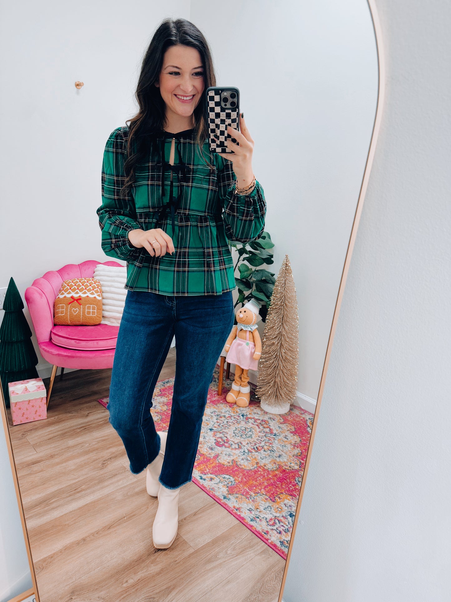 Plaid Velvet Bow Top