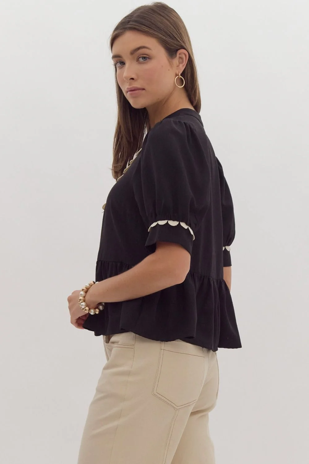 Murphy Scalloped Top - Black