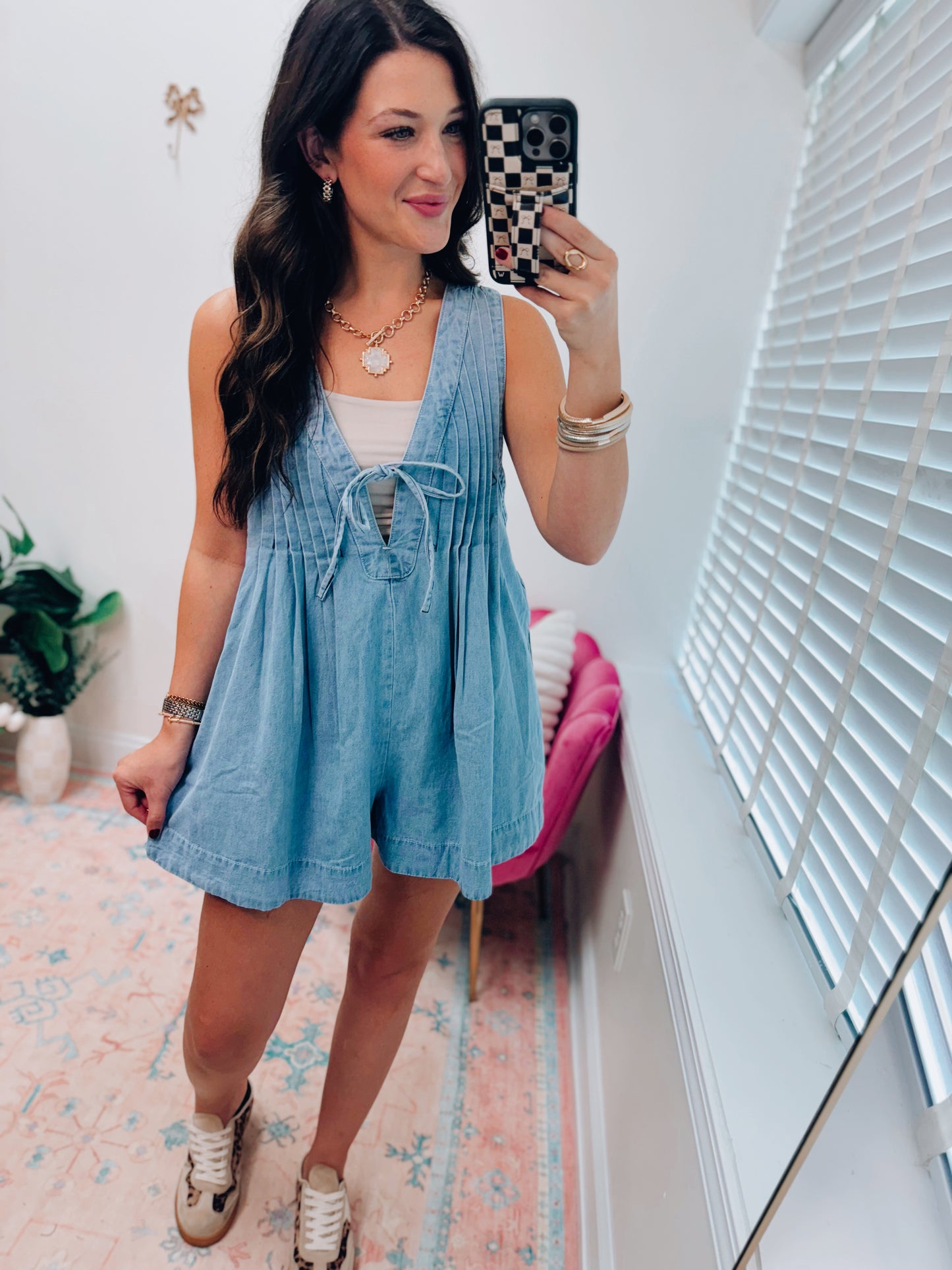 Camden Pleated Denim Romper
