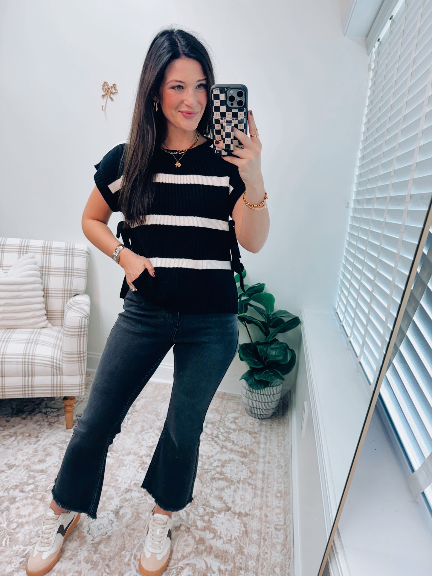 Maggie Striped Bow Tie Sweater Top