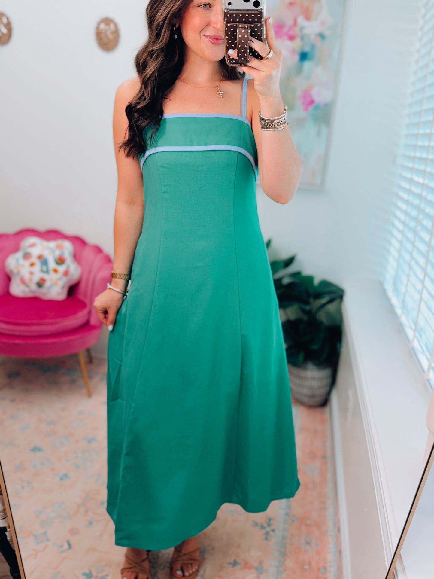Linen Color Trim Midi Dress