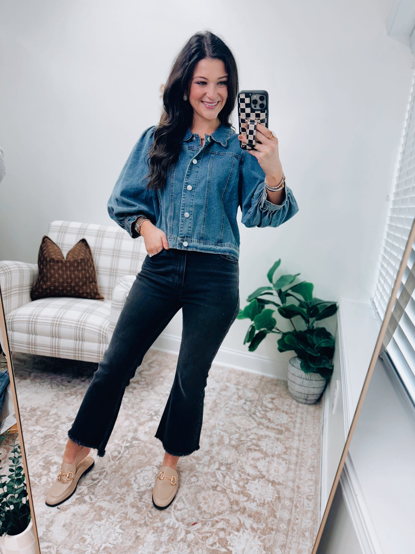 Scallop Denim Button Top