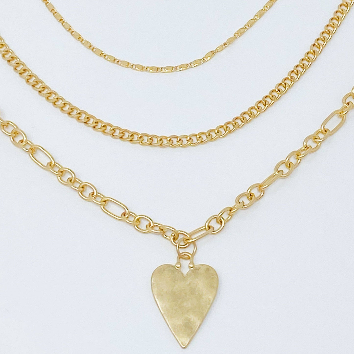 Heart Charm Layered Chain Necklace Set