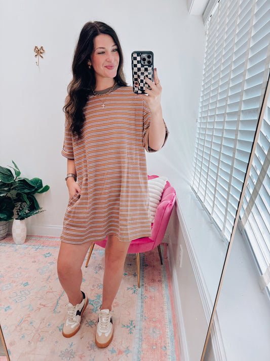 Stripe Knit Oversized Tee Dress
