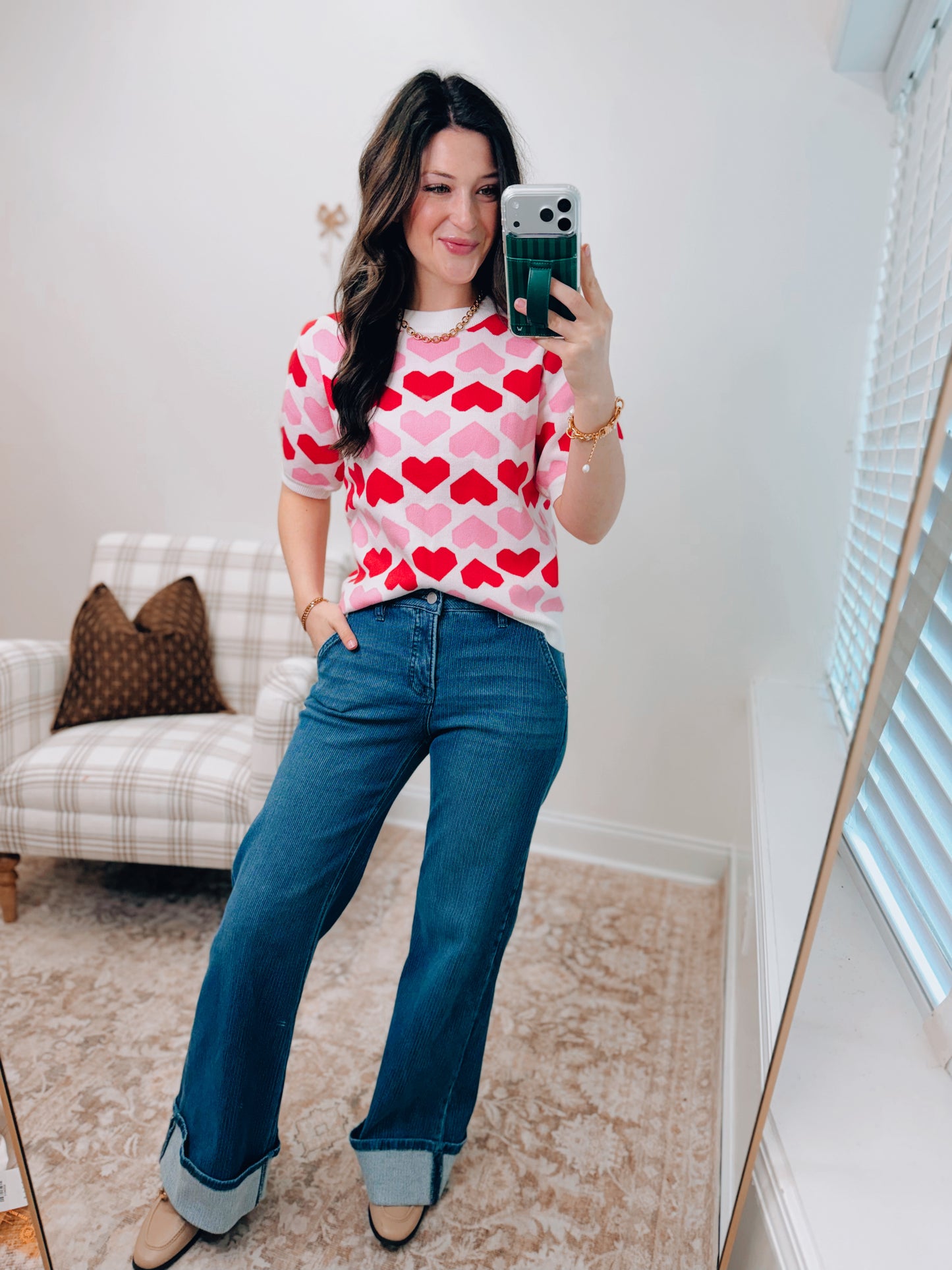 Two-Tone Heart Sweater Top