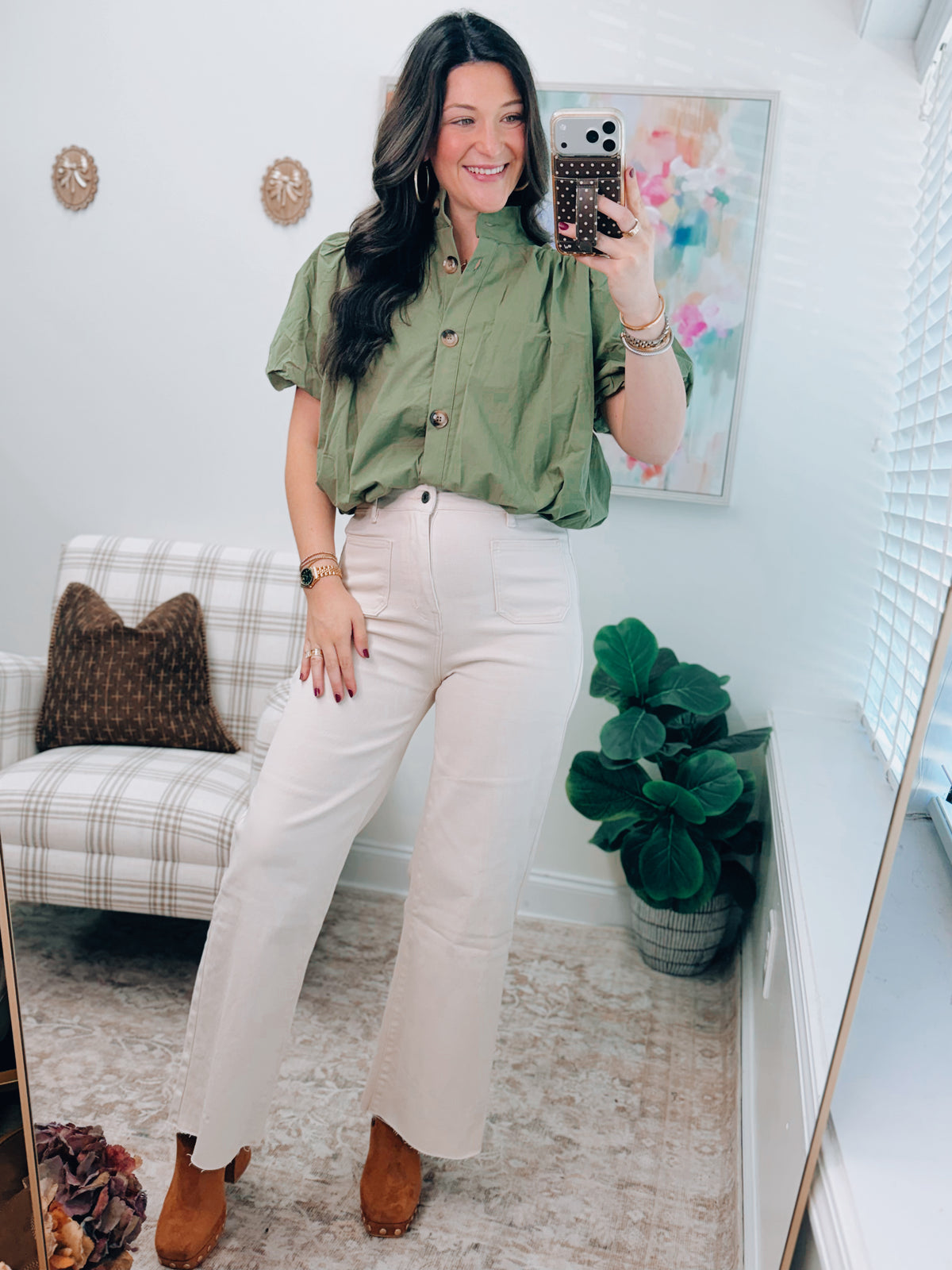 Annie Oatmeal Front Pocket Wide-Leg Denim