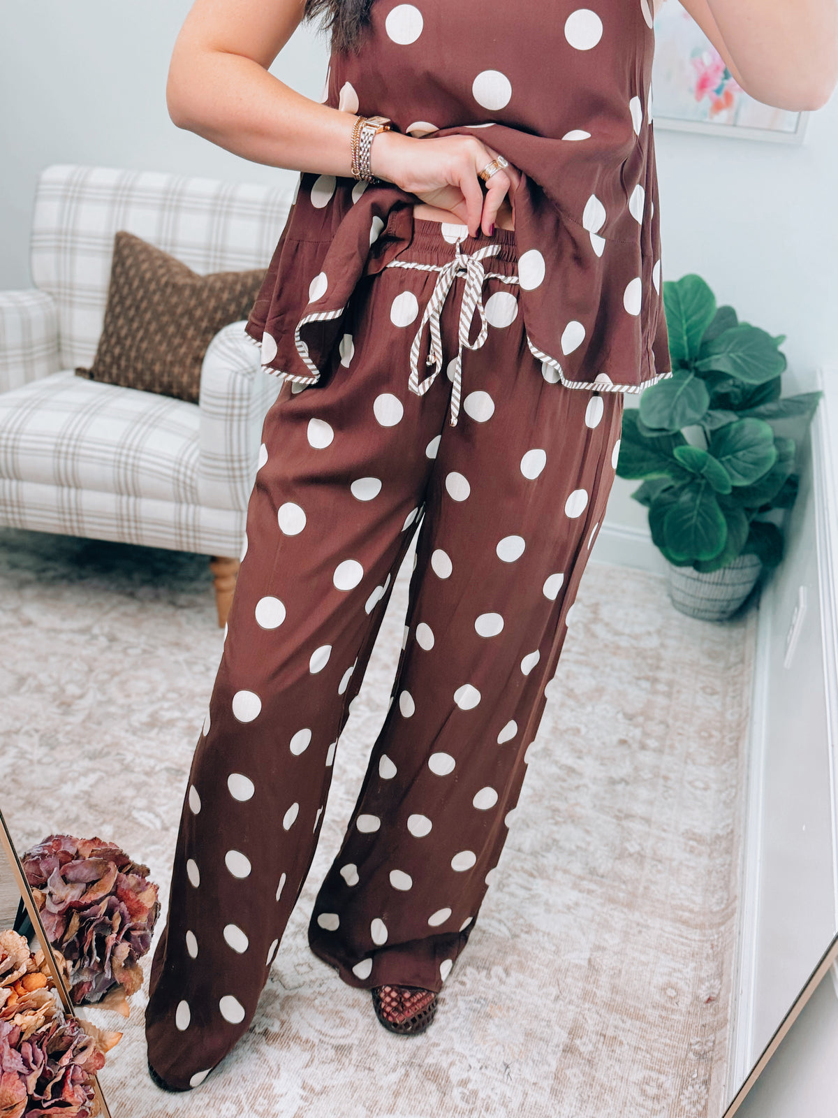 Brown Polka Dot Combo Pants Set