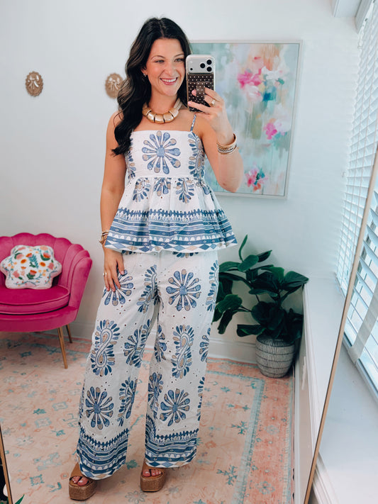 Blue Mix Eyelet Beach Stroll Set