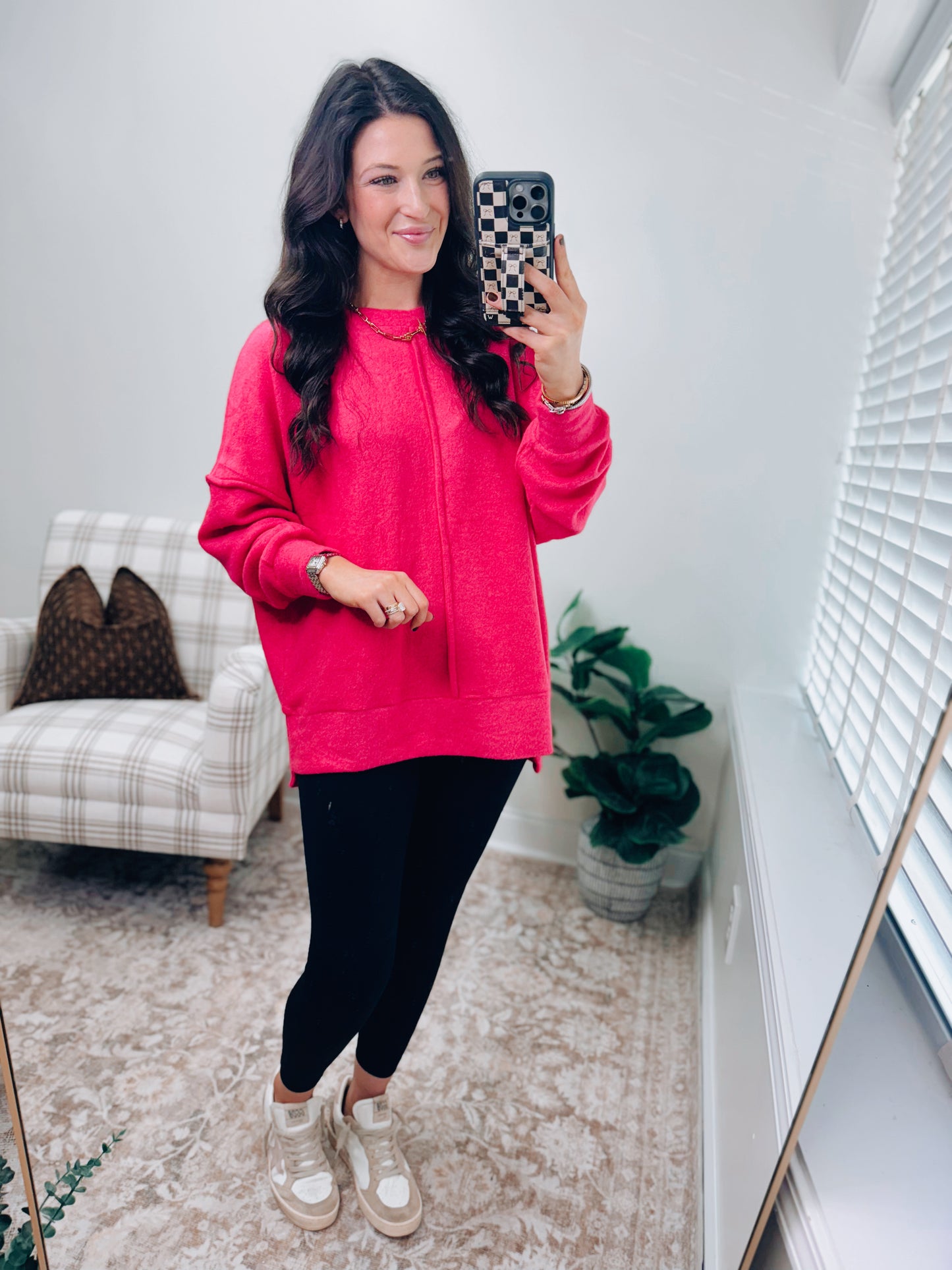 CURVY | DOORBUSTER Oversized Front Seam Brushed Sweater - Pink